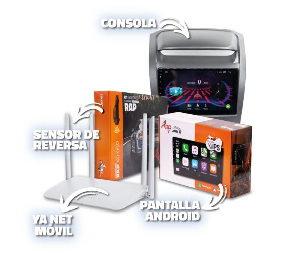 INSTALACION + PANTALLA 9 PULGADAS + CONSOLA ANDROID + SENSORES DE REVERSA + ROUTER MOVIL PARA EL CARRO +  15 DÍAS DE INTERNET (30GB)